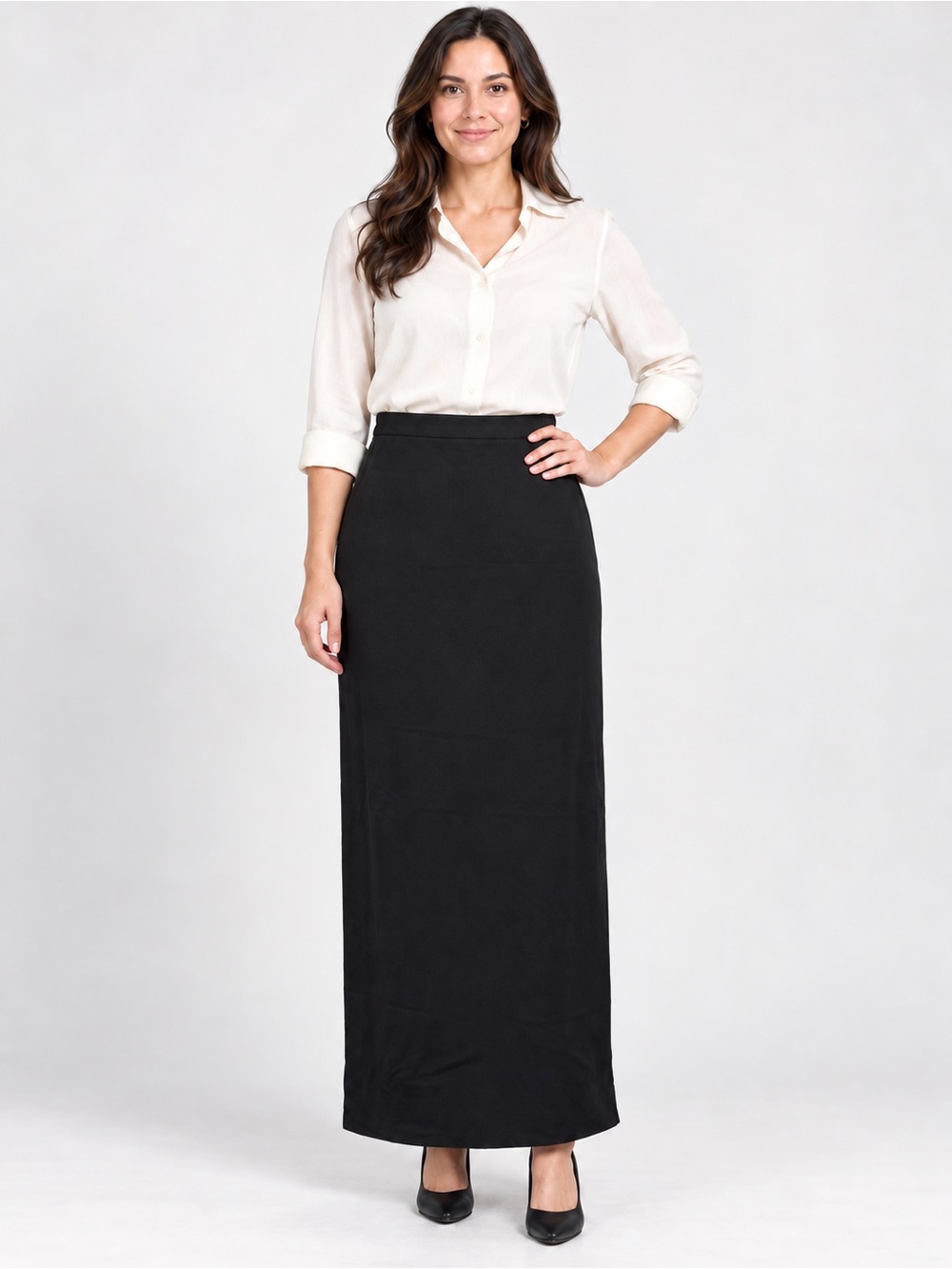 Kasper & Company Size 10 Black Wool Blend Long Maxi Skirt Back Slit